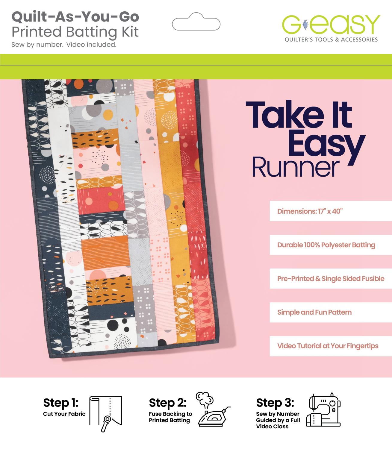 Take It Easy Runner - Quilt As You Go Batting Kit Pattern - Nebraska Quilt Company - PUB2502006