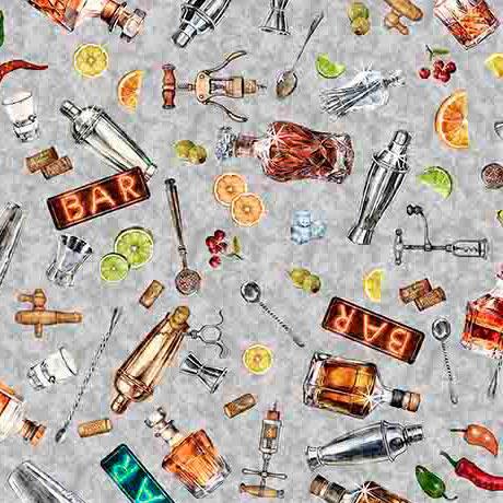 That's The Spirit Bartender Toss Gray - 31004 - K - QT Fabrics - Nebraska Quilt Company - That's The Spirit Bartender Toss Gray - 31004 - K - QT Fabrics