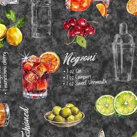 That's The Spirit Cocktails & Recipes Gray - 31002 - K - QT Fabrics - Nebraska Quilt Company - That's The Spirit Cocktails & Recipes Gray - 31002 - K - QT Fabrics