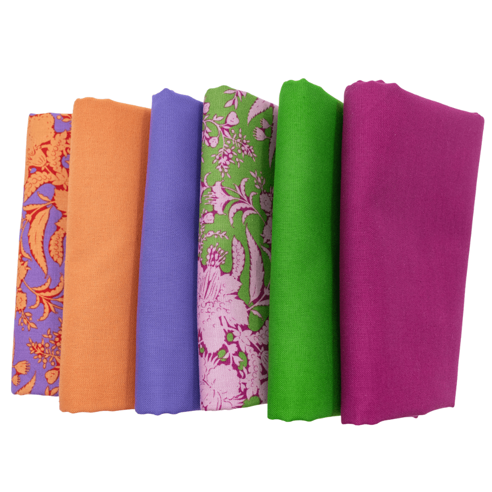 Tilda Bloomsville Half Yard Bundle Orange Green and Purple 6 Pieces - Nebraska Quilt Company - Tilda Bloomsville Half Yard Bundle Orange Green and Purple 6 Pieces