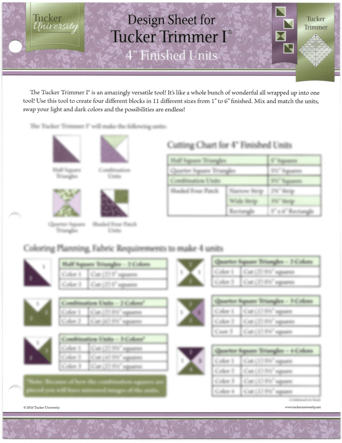 Tucker Trimmer I Design Sheet - Nebraska Quilt Company - PUB09428