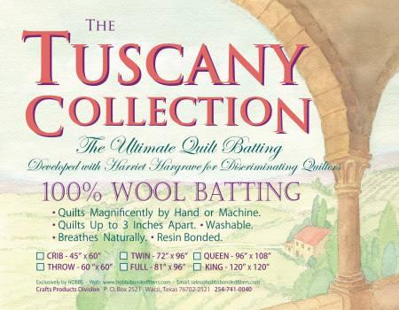 Tuscany 100% Wool Batting 96" x 108" Queen - Nebraska Quilt Company - Tuscany 100% Wool Batting 96" x 108" Queen