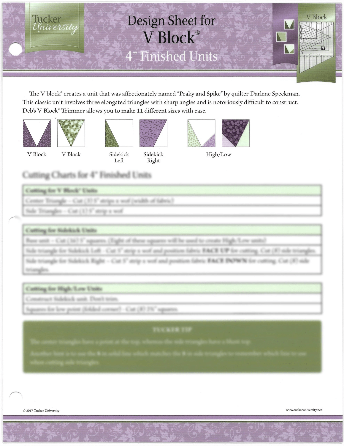 V Block Design Sheet - Nebraska Quilt Company - PUB09469