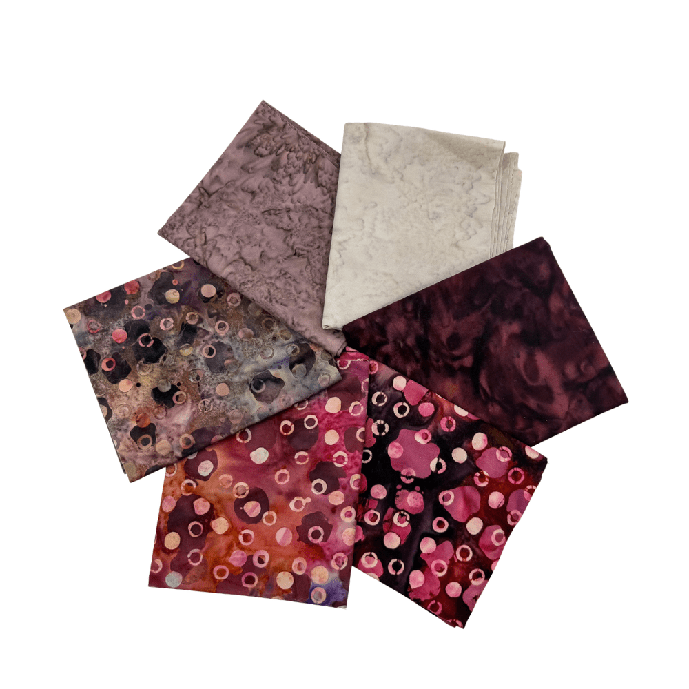 Various Batik Fat Quarter Bundle Gemtones Plum Cream Lavendar 6 Pieces - Nebraska Quilt Company - PC260752