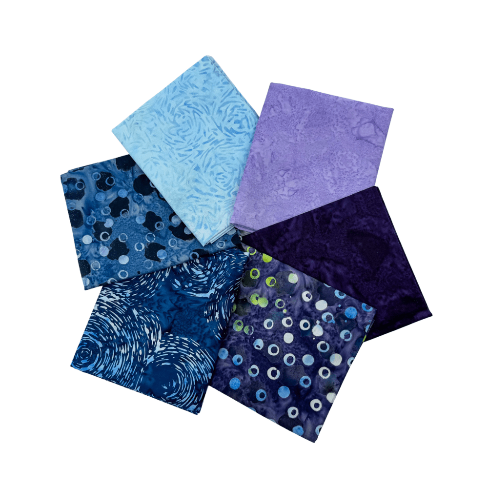 Various Batik Fat Quarter Bundle Gemtones Purple Blue Denim 6 Pieces - Nebraska Quilt Company - PC260751