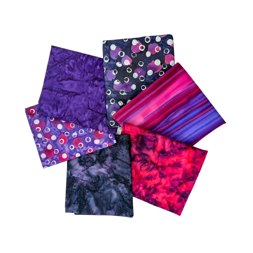 Various Batik Fat Quarter Bundle Gemtones Purple Pink Stripe 6 Pieces - Nebraska Quilt Company - PC260753