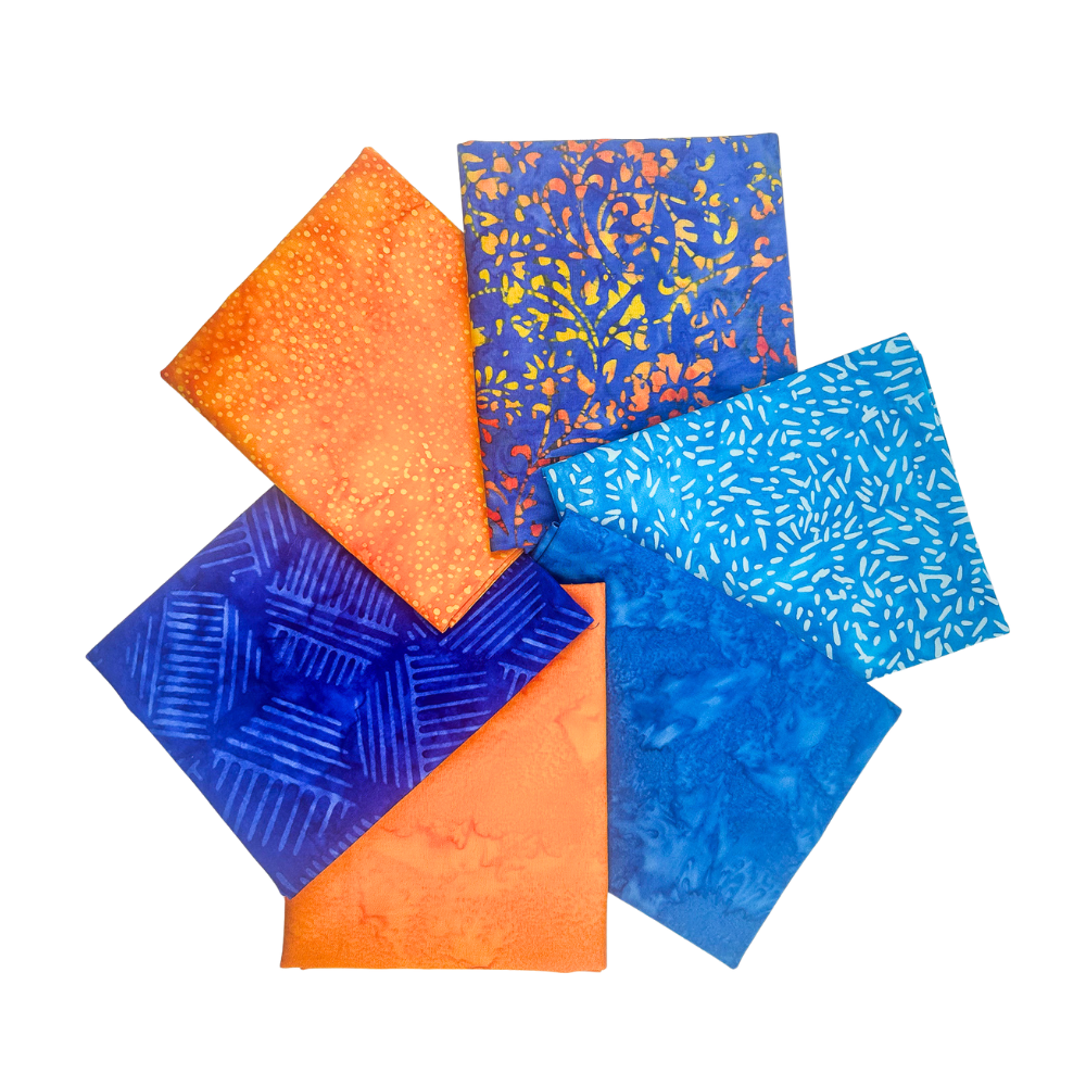 Various Batik Fat Quarter Bundle Orange and Blue 6 Pieces - Nebraska Quilt Company - Various Batik Fat Quarter Bundle Orange and Blue 6 Pieces