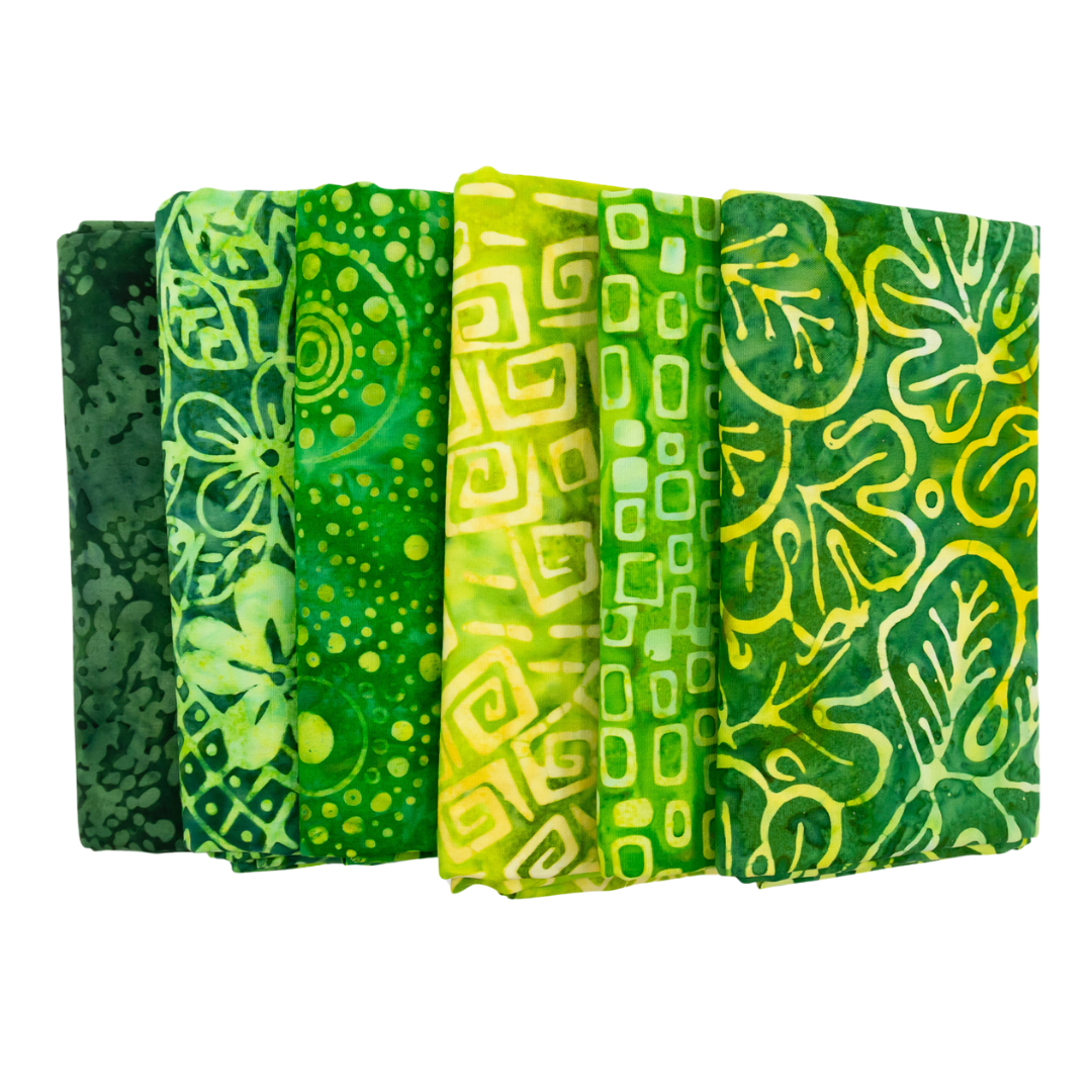 Various Batik Half Yard Bundle Greens 6 Pieces - Nebraska Quilt Company - Various Batik Half Yard Bundle Greens 6 Pieces