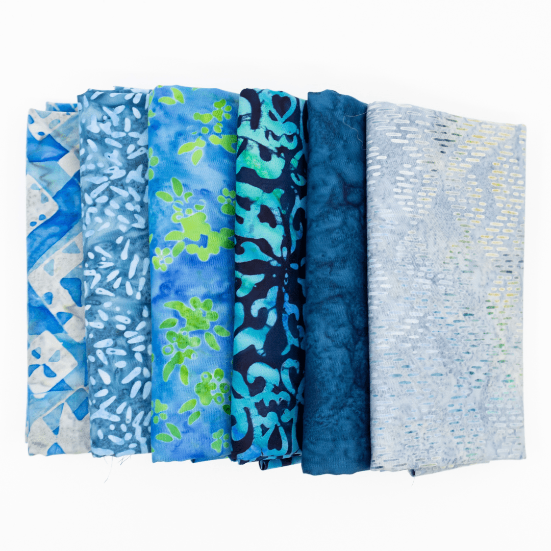 Various Batiks Half Yard Bundle Blues/Greys 6 Pieces - Nebraska Quilt Company - Various Batiks Half Yard Bundle Blues/Greys 6 Pieces
