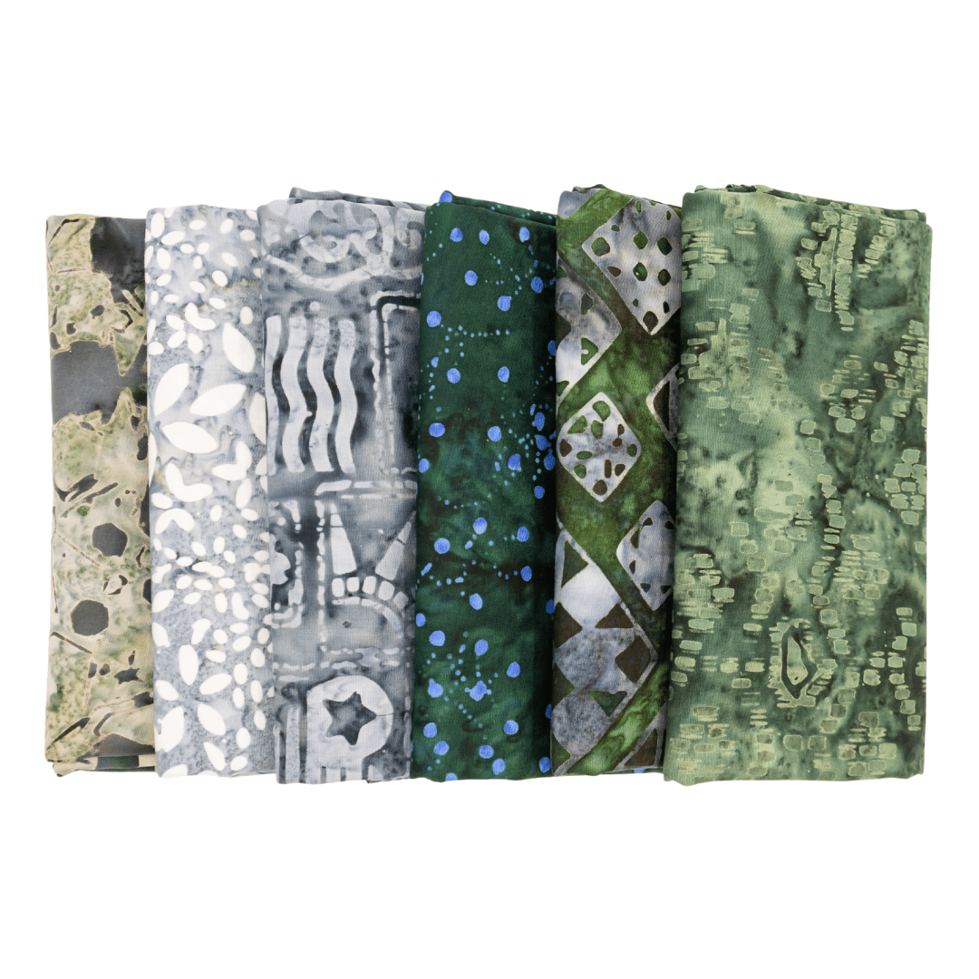 Various Batiks Half Yard Bundle Greens/Grays 6 Pieces - Nebraska Quilt Company - Various Batiks Half Yard Bundle Greens/Grays 6 Pieces