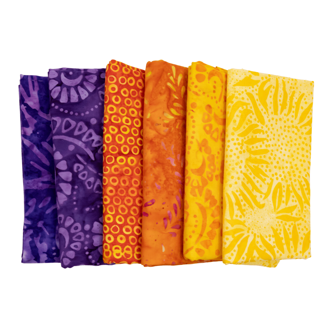 Various Batiks Half Yard Bundle Purple/Yellow/Orange Multi 6 Pieces - Nebraska Quilt Company - Various Batiks Half Yard Bundle Purple/Yellow/Orange Multi 6 Pieces