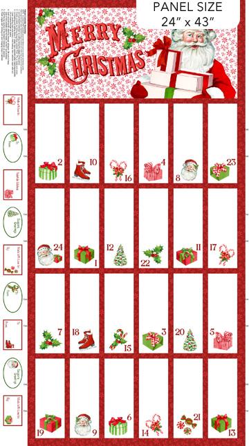 Vintage Christmas Advent Calendar Panel 24" x 43" - Nebraska Quilt Company - PAN2402219