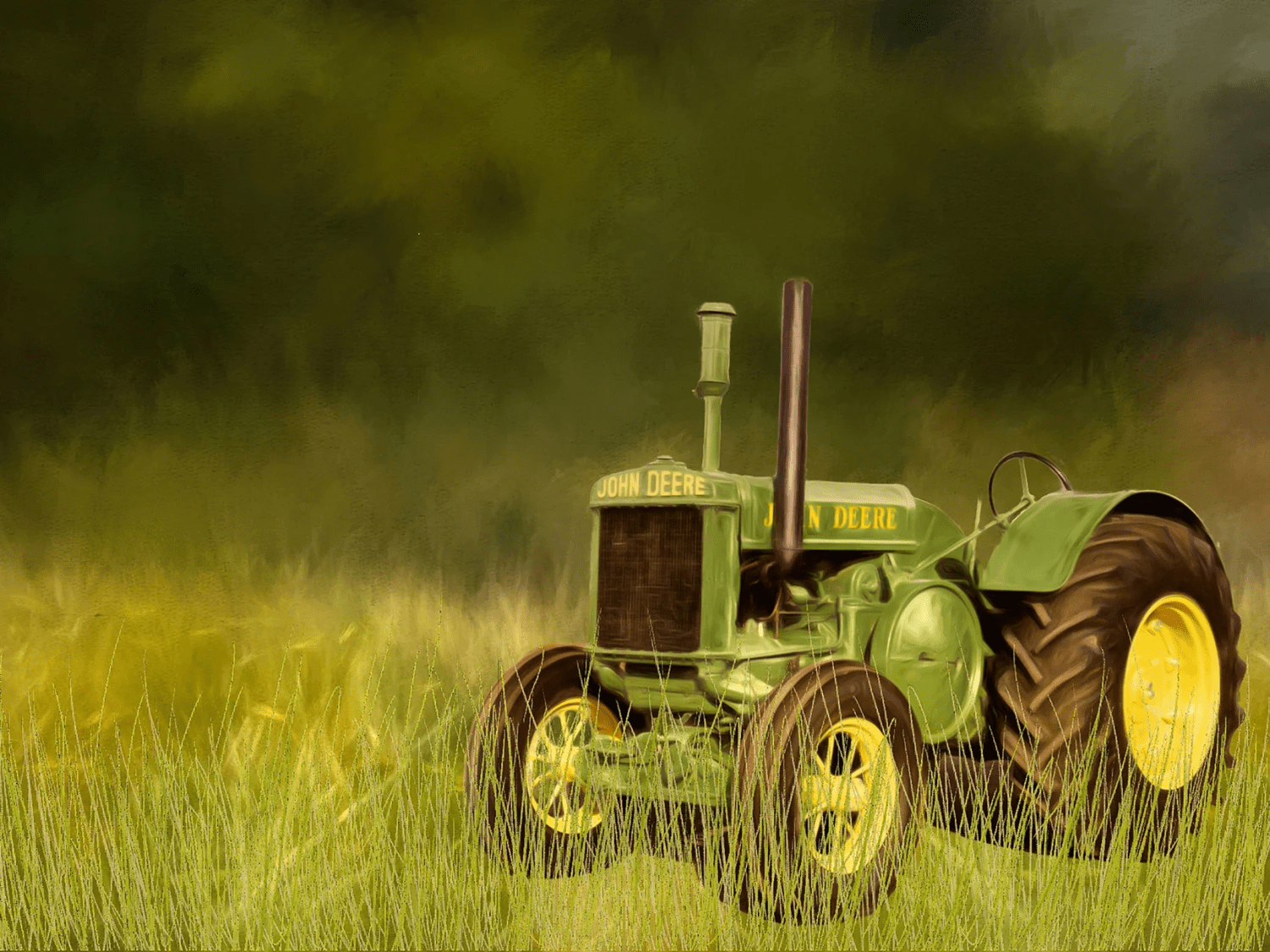 Vintage Green Tractor Panel 19.8in x 14.7in - Nebraska Quilt Company - PAN260374