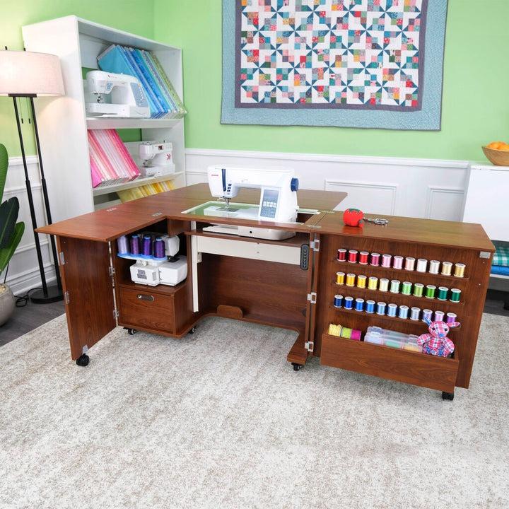 Wallaby Dual Rail Electric Sewing Cabinet Teak - Nebraska Quilt Company - SCK8405EL