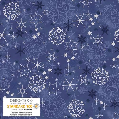 We Love Christmas Balls & Snowflakes Metallic Blue - 4592M - 600 - Blank Quilting - Nebraska Quilt Company - F2403038