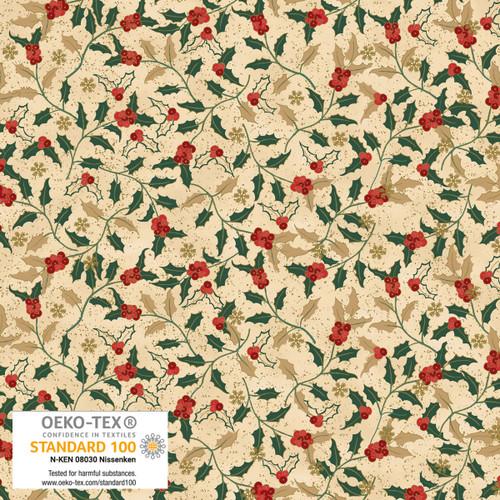 We Love Christmas Hollies Metallic Beige - 4592M - 205 - Blank Quilting - Nebraska Quilt Company - F2403020