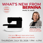 What's New from Bernina U. - Thursday July 30 2026 1 PM - 4 PM - Nebraska Quilt Company - EVE261266