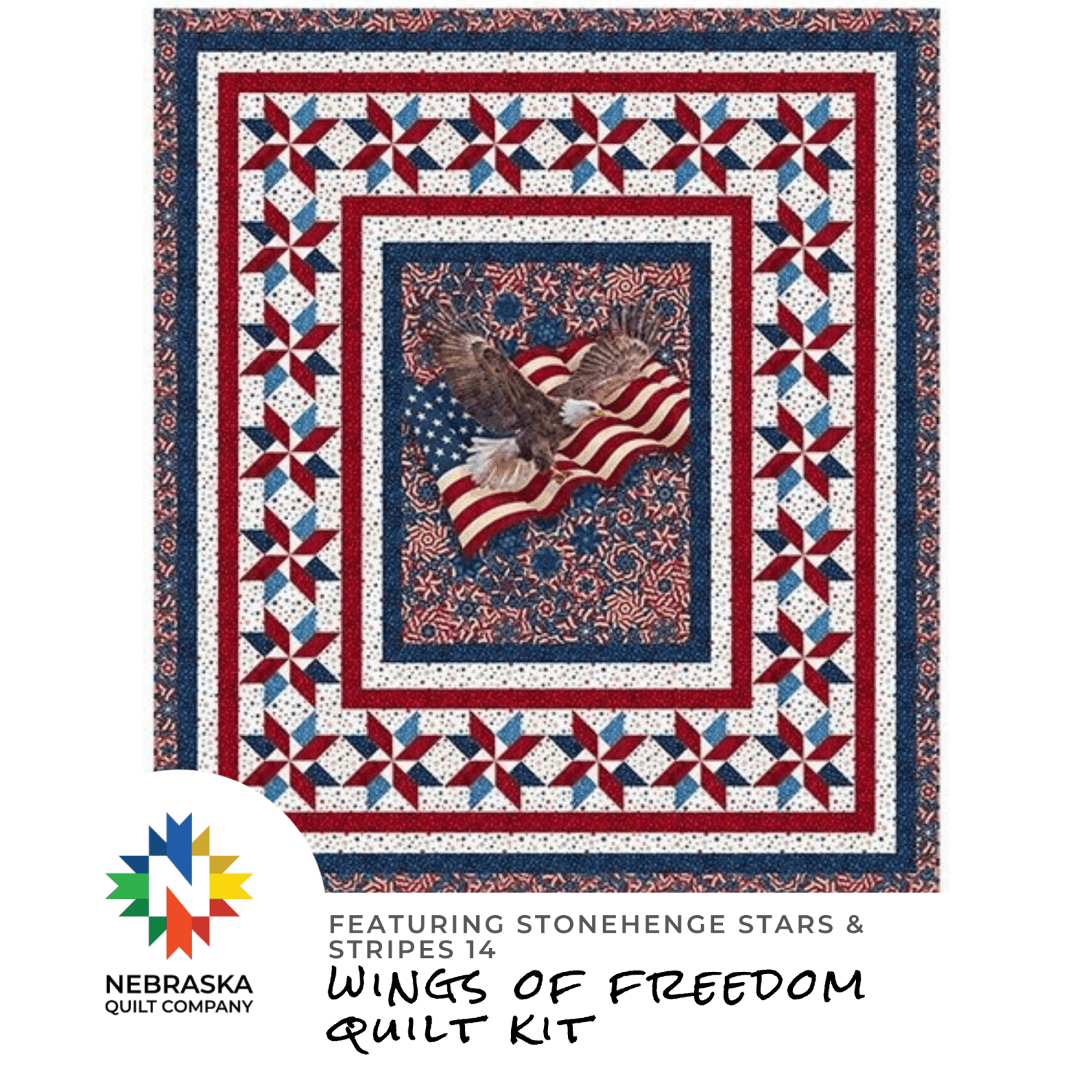 Wings of Freedom Quilt Kit Featuring Stonehenge Stars & Stripes 14 - Nebraska Quilt Company - Wings of Freedom Quilt Kit Featuring Stonehenge Stars & Stripes 14