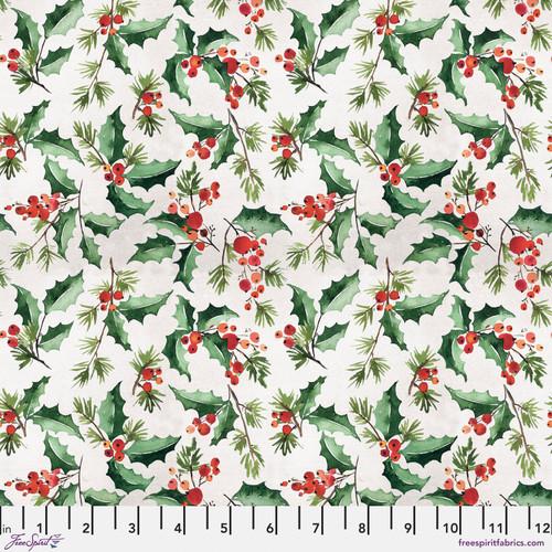 Wonderland Jolly Holly White - FNTH003.WHITE - FreeSpirit Fabrics - Nebraska Quilt Company - Wonderland Jolly Holly White - FNTH003.WHITE - FreeSpirit Fabrics