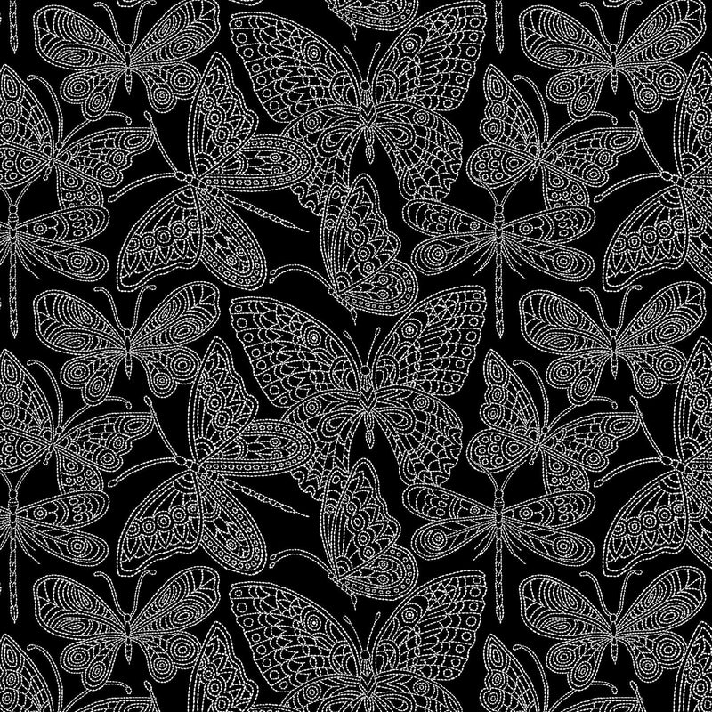 Blooming Denim Butterflies In Stitch Black