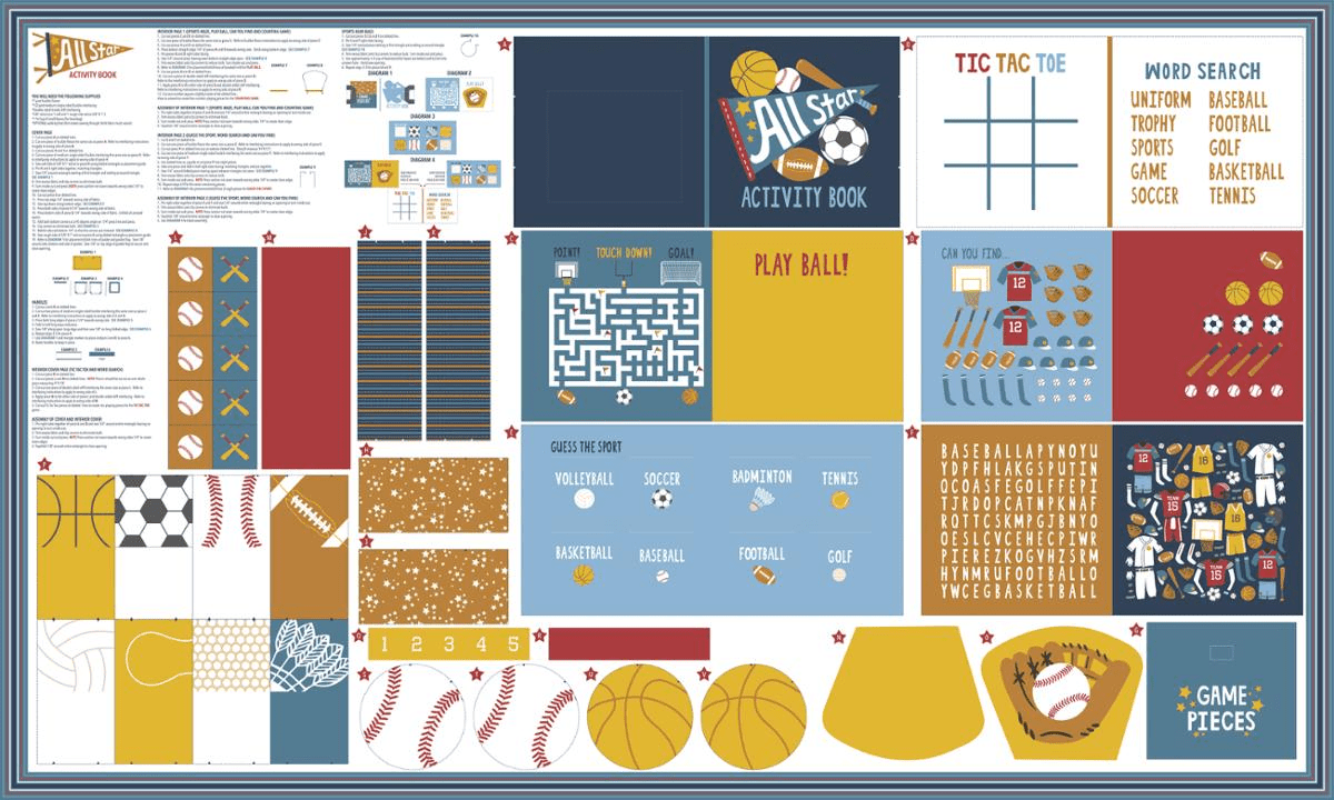 All Star Activity Book Panel Multi 36" X 60" - Nebraska Quilt Company - PAN04855