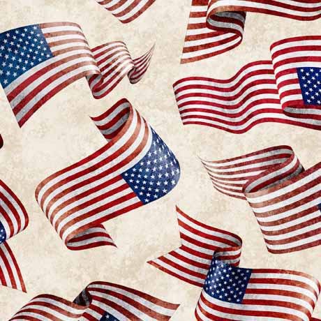 American Spirit Flag Toss Cream - 30129 - E - QT Fabrics - Nebraska Quilt Company - F06634
