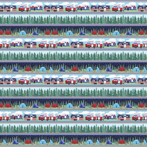 Camp USA Dark Blue Camping Border Stripe - CAMPUSA - B - 3071 - 77 - Blank Quilting - Nebraska Quilt Company - F04279