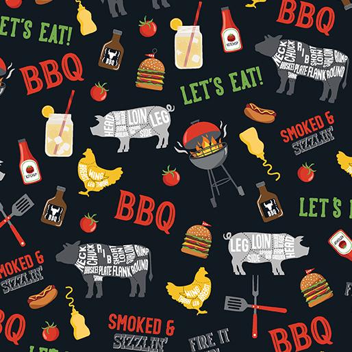 Chillin & Grillin Smoked & Sizzlin Black - 14356 - 12 - Benartex - Nebraska Quilt Company - F07746