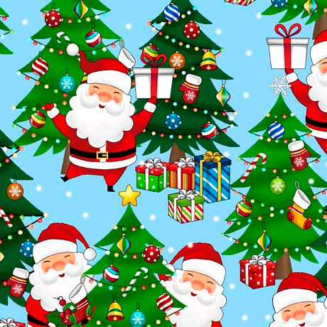 Christmas Favorites Santas and Christmas Trees Blue - 30329 - B - QT Fabrics - Nebraska Quilt Company - F09034