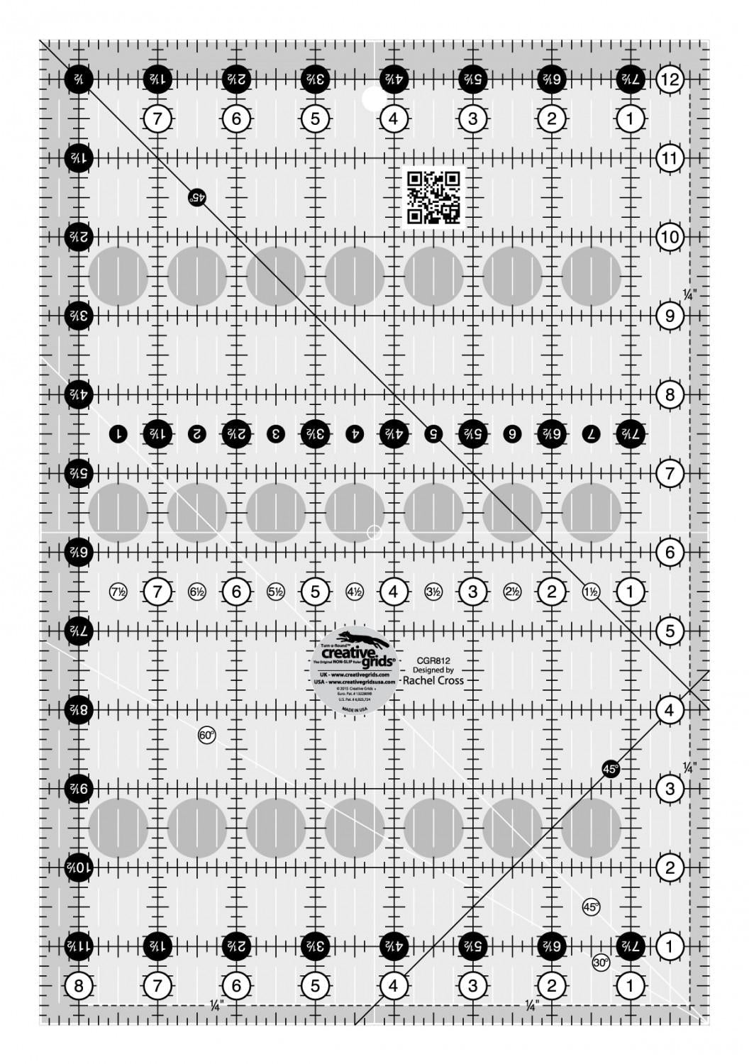 Creative Grids Quilt Ruler 8 - 1/2in x 12 - 1/2in Rectangle - Nebraska Quilt Company - N15523