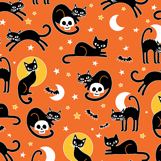 Glow - O - Ween Spooky CatsOrange - 12956G37BV15 - Benartex - Nebraska Quilt Company - F03912
