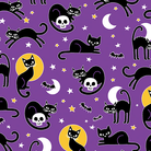Glow - O - Ween Spooky CatsPurple - 12956G66BV15 - Benartex - Nebraska Quilt Company - F03914