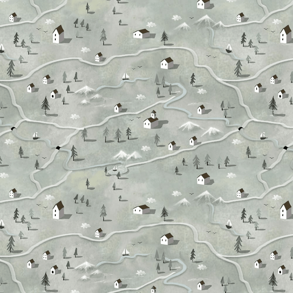 Great Journey Houses Sage - 90786 - 70 - FIGO Fabrics - Nebraska Quilt Company - F08752