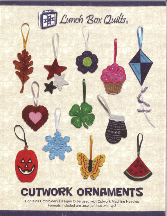 Lunch Box Quilts: Cutwork Ornments Collection 1 CD Pattern - Nebraska Quilt Company - Lunch Box Quilts: Cutwork Ornments Collection 1 CD Pattern