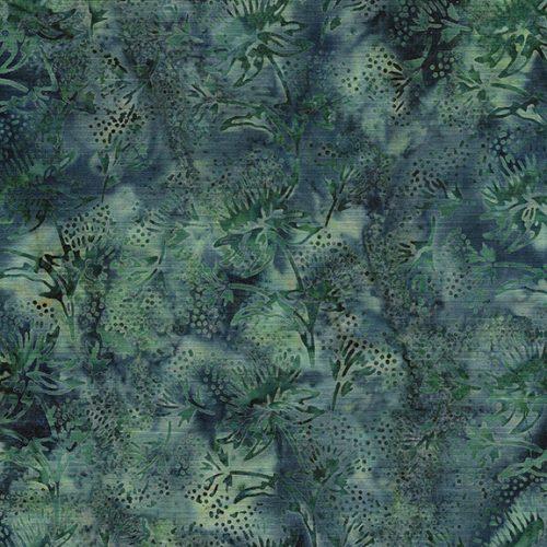 Natural Healing Floral Herb Teal Bluegrass - 112323990 - Island Batik - Nebraska Quilt Company - F04555