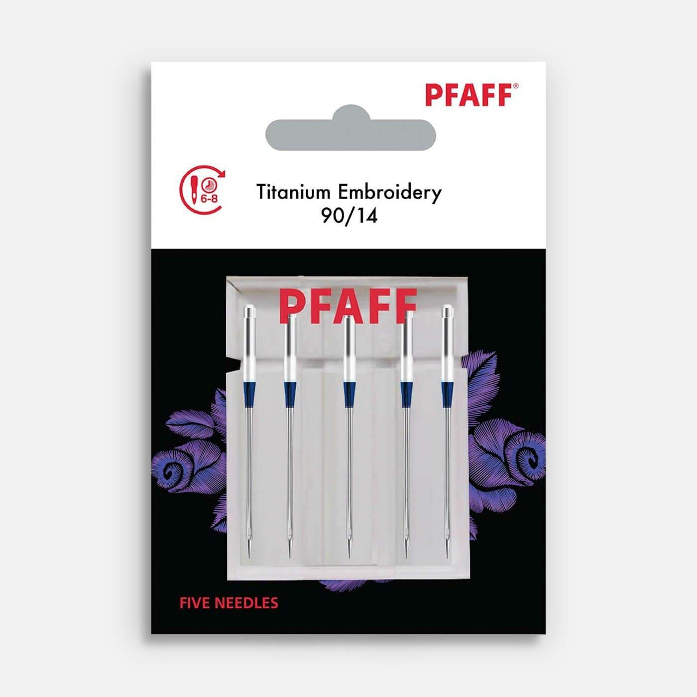 Pfaff Titanium Embroidery Size 90/14 Needles 5 Pack 821297096 - Nebraska Quilt Company - Pfaff Titanium Embroidery Size 90/14 Needles 5 Pack 821297096