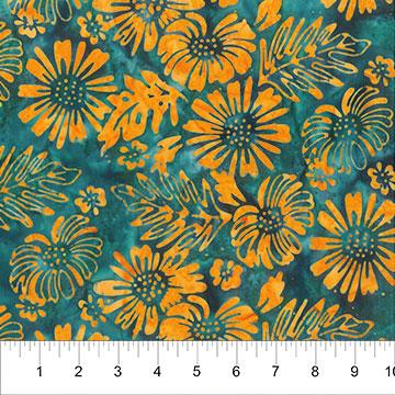 Tuscan Terrace Leaves WithFlowers Dark Teal - 80953 - 64 - Banyan Batiks - Nebraska Quilt Company - F05045