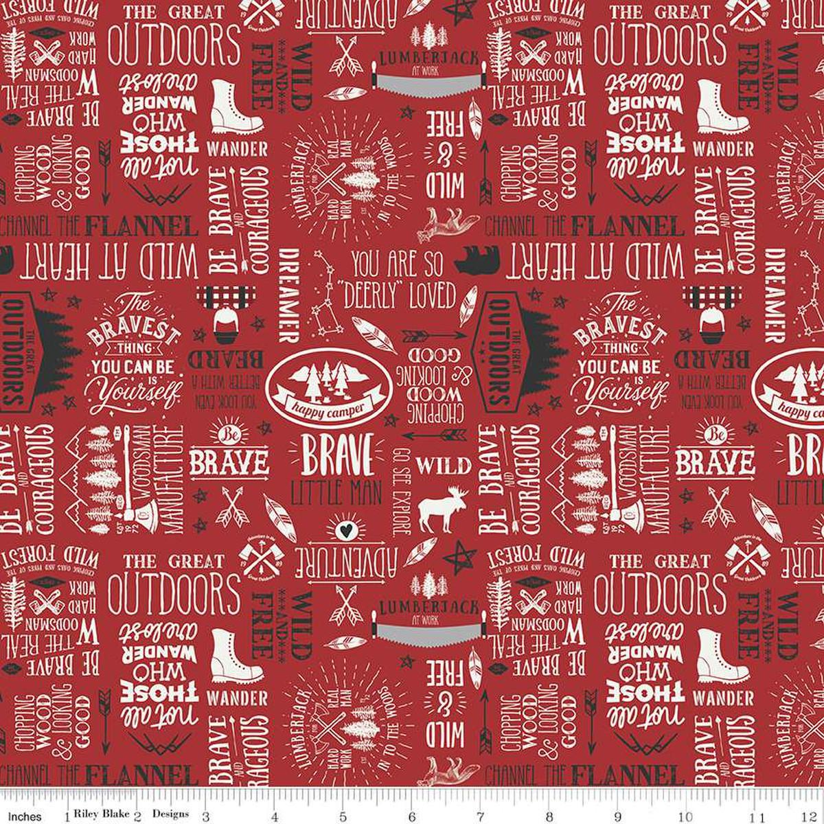 Woodsman Text Red - C13762 - RED - Riley Blake Designs - Nebraska Quilt Company - F06779